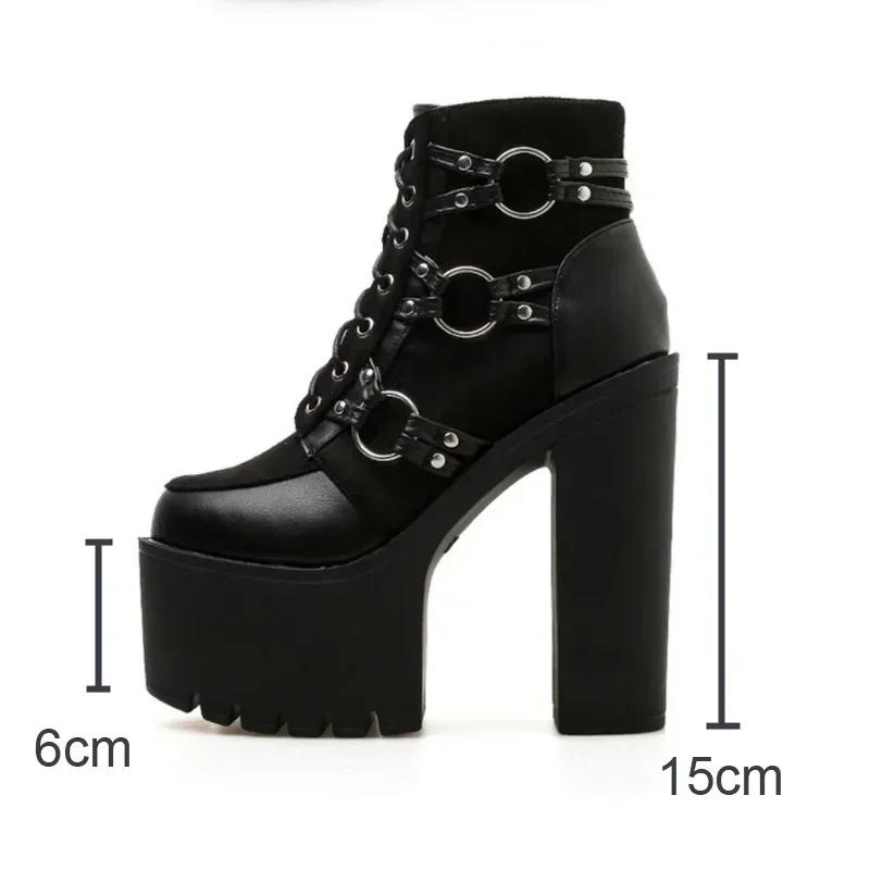 Women High Thick Heel Short Boots Lady Waterproof Platform Punk Shoes Nightclub Evening Party Boot Side Zipper Ankle Boots