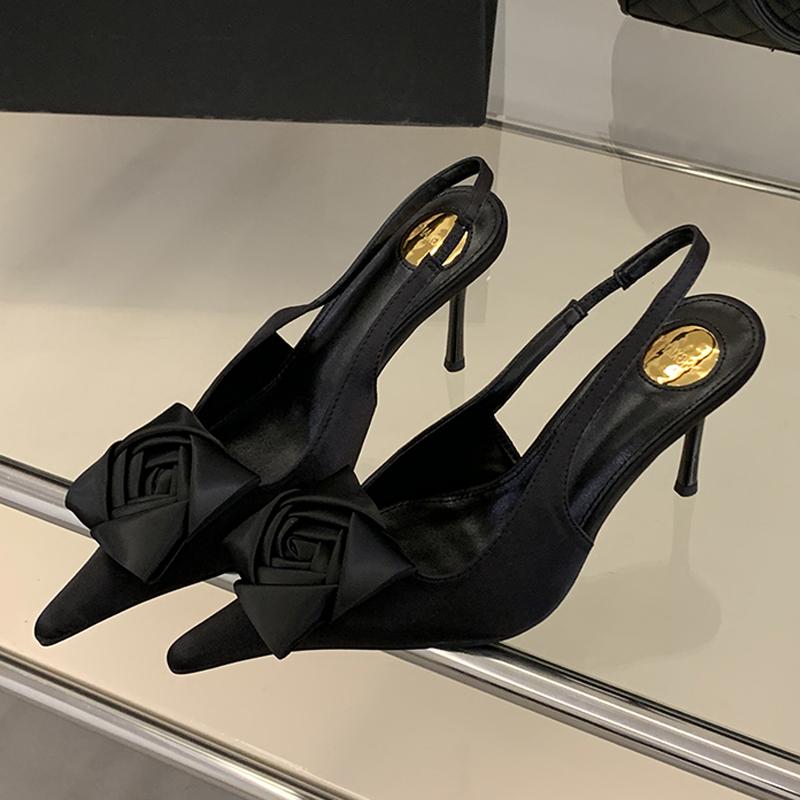 Eilyken Sexy Street Style Flower Designer Pointed Toe High Heels Women Shallow Fashion Pumps Elegant Banquet Dress Shoes 35 чёрный 5370₽