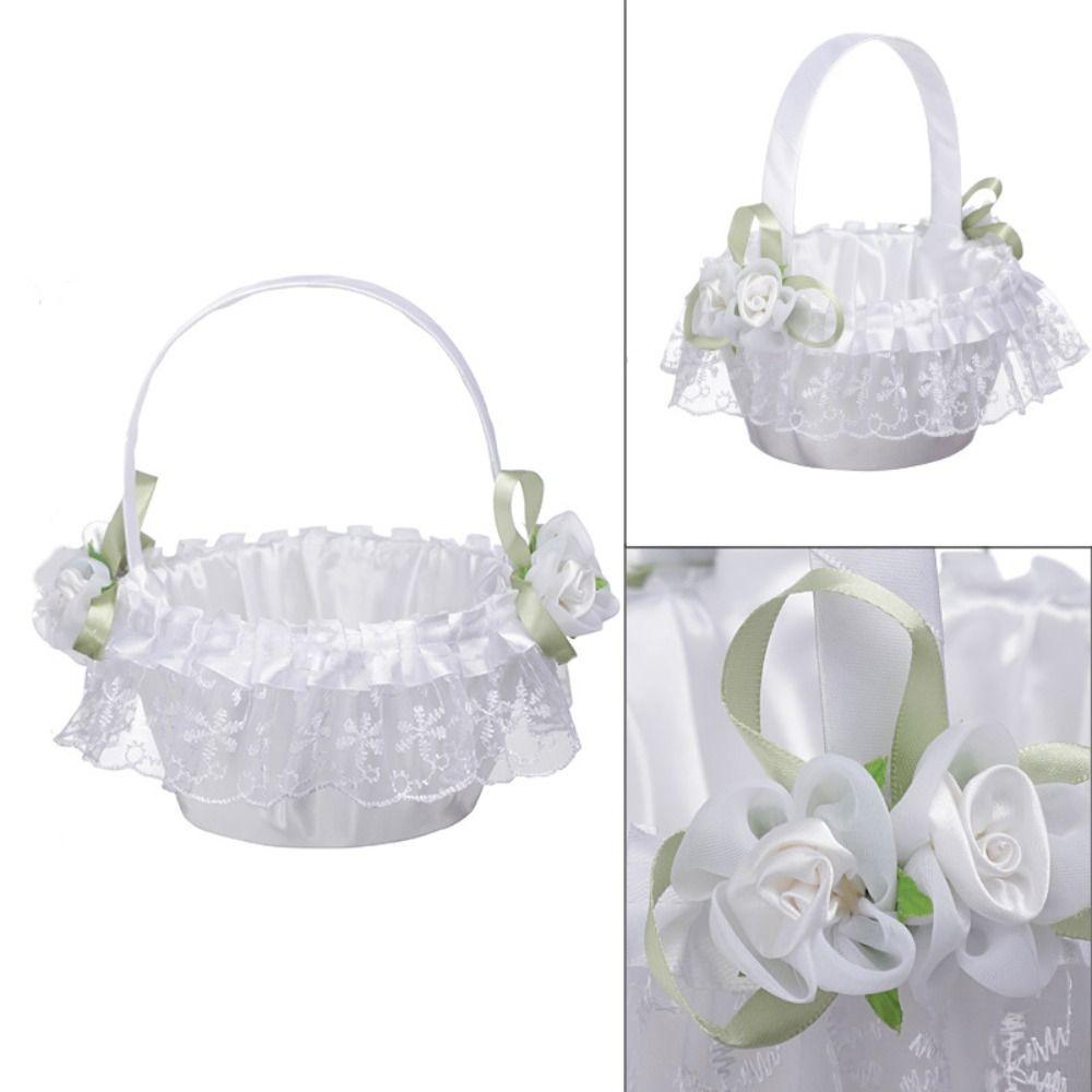 Lace Wedding Flower Basket Ribbon Bow Wedding Party Decorations  Bridesmaid/Brid/Flower Girls
