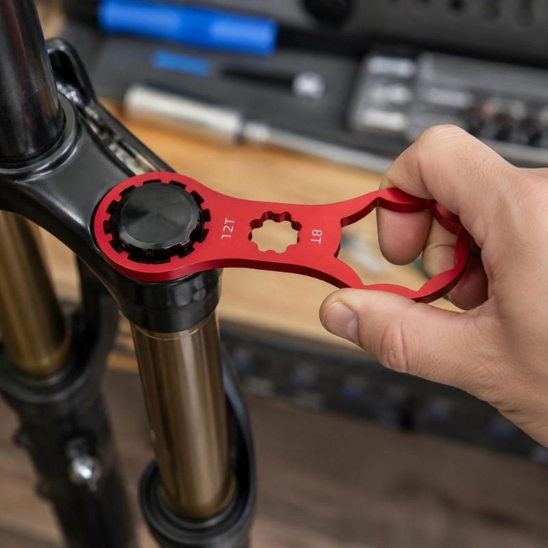 Aluminum Alloy Bicycles Fork Cap Wrenches with Two End Openings and Toothed Center Opening for Suspension Fork Maintenance