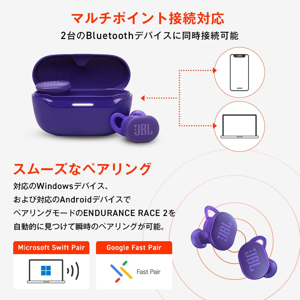 JBL ENDURANCE RACE 2 True Wireless Earphones Waterproof Dustproof Sports Mode Fast Charging Noise Cancelling Ambient Sound Multi-Point Support