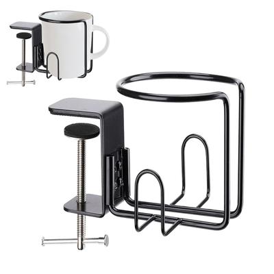 Home Clip On Table Cup Holder Horizontal Vertical Mount Anti Spill Office Desktop Mug Rack Metal Clamp Water Bottle Storage Tray