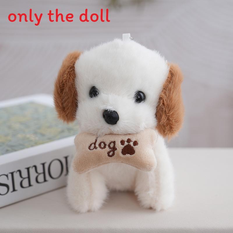 Sitting Cute Dog Plush Toy With Bone Decor And Letter Embroidery For Gift Kids