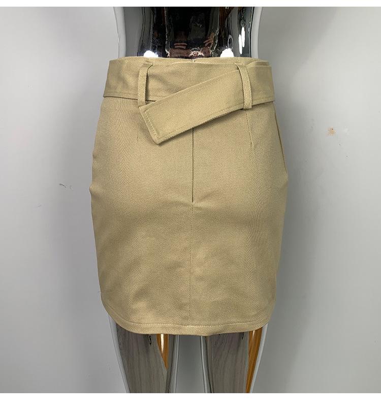 Korean Dongdaemun High-Waisted Belted Double-Breasted Slimming Skirt for Women