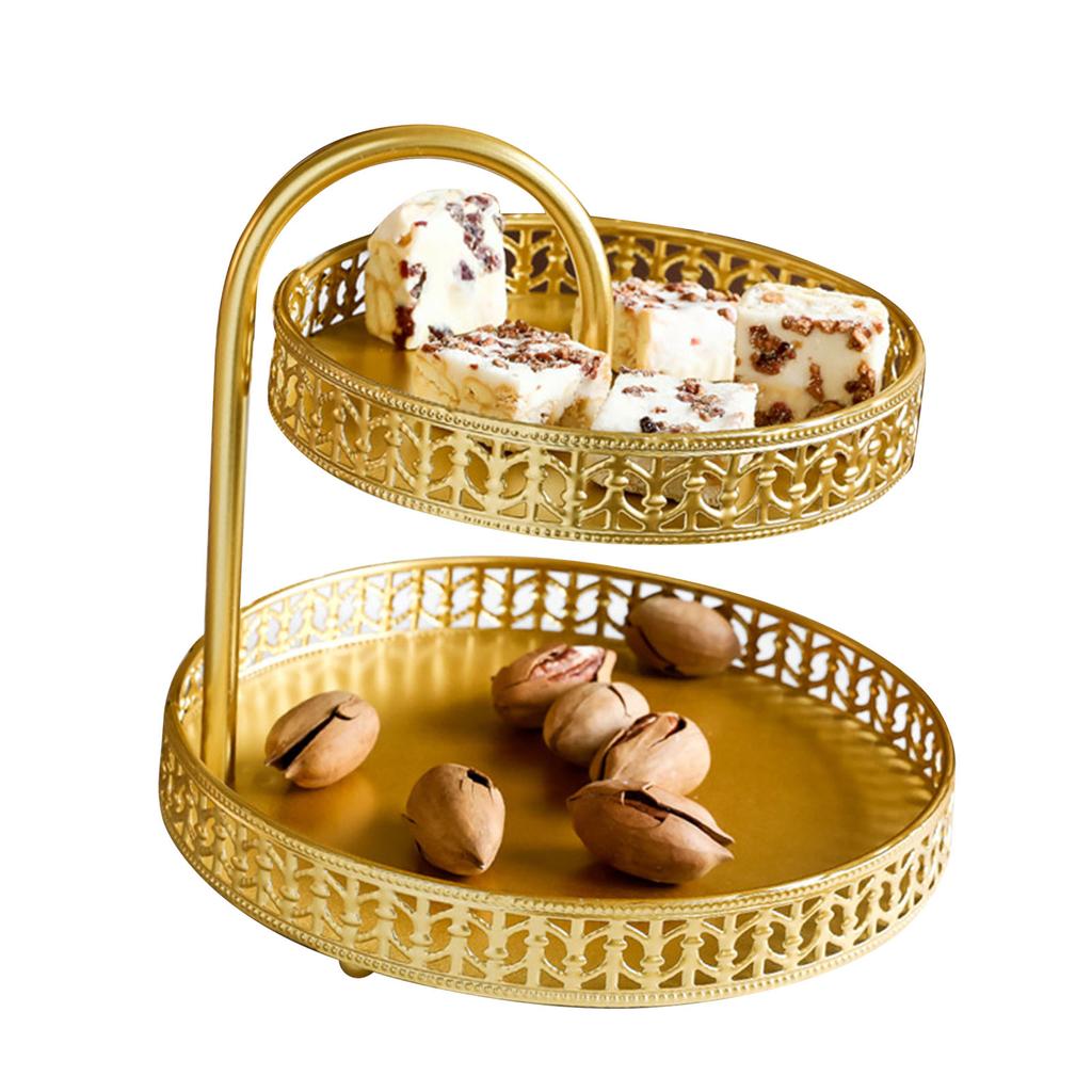 Double Layer Pastry Tray Decorative Copper Gold Biscuits Dessert Display Plate for Wedding