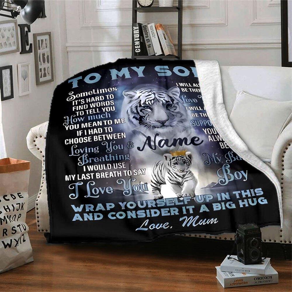 Mom'S Love For Son Throw Customizable Blanket Personalized Name Ultra Soft Versatile For Sofa Couch Office Bed Picnics All Season Use Stylish Decor