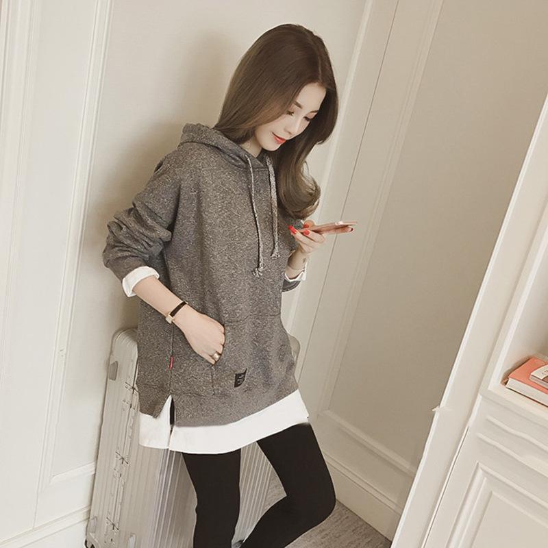 2026 Nouveau Pull Sweat à Capuche Épais Tendance Lâche pour Femme Automne/Hiver Haut Veste Fausse Deux Pièces