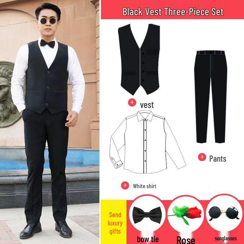 Westlicher Trauzeugen-Westenanzug: Dreiteiliges Set mit Hemd und Anzug, perfekt für Herbst-/Winterhochzeiten.