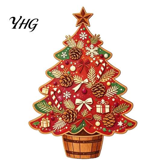 Desktop Christmas Tree Decor Wooden Ornaments, Vintage Colorful Decoration, Rustic Holiday Wood Figurines Miniature Snowman Figures with Pine