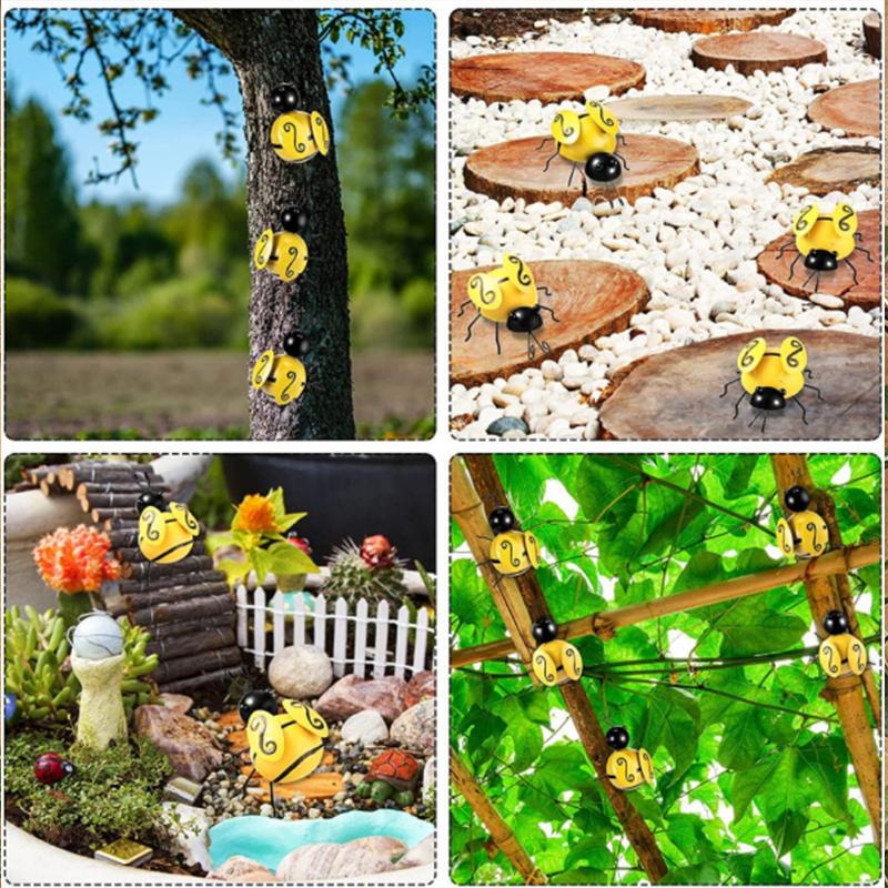 Metall Wandkunst, 4 Stück Metall Hummel Wanddeko, 3D Eisen Bienen Kunst Skulptur Hängende Wanddekorationen für Außen Zuhause Garten