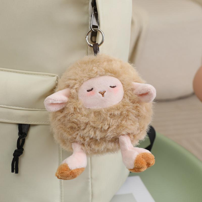 Niedliches schlafendes Schaf Plüsch Schlüsselanhänger Flauschige Mini-Lamm Puppe Taschenanhänger Weiches Stofftier Schlüsselanhänger Damen Rucksack Zubehör Geschenk 10cm beige