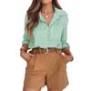 Women's Spring Autumn Striped Buttons Shirt Long Sleeve Casual Office Work Blouse Pocket Fashion Elegant Loose Simple Tops Vintage Clothing