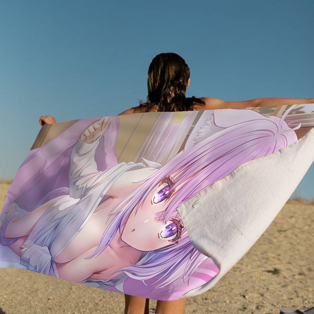 N-Nekomata Okayu Cartoon Microfiber Blanket Quick Drying Beach Towels Oversized Printing Super Absorbent Pool Towel Blanket