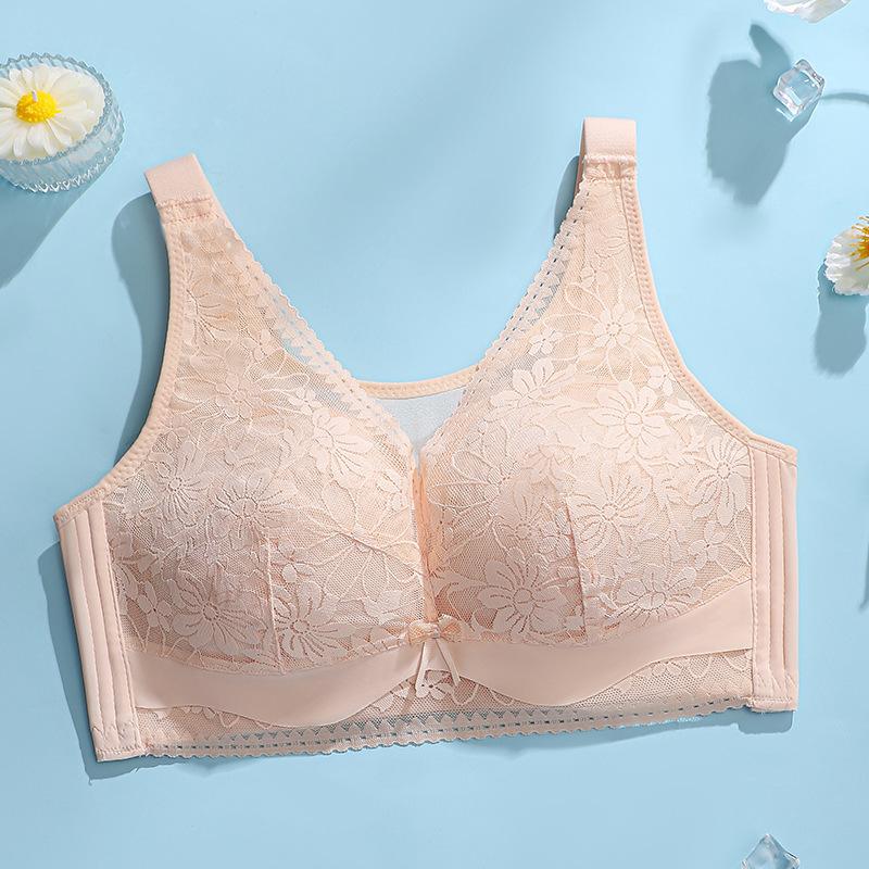 

Бюстгальтер большого размера для женщин без косточек, тонкий бюстгальтер для женщин с кружевом, двухрядная застежка, дышащий бюстгальтер против провисания 46/105D бежевый