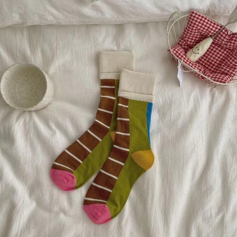 Color Striped Color Matching Cotton Socks Medium Tube Socks Street Trend Double Luo Kou Couple Socks