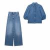 Spring/Summer Women's Denim Two-Piece: Casual Shirt & Wide-Leg Pants