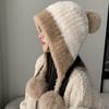 Fluffy Fur Plush Hat Windproof Pullover Hat New Pom-pom Knit Hat  Outdoor