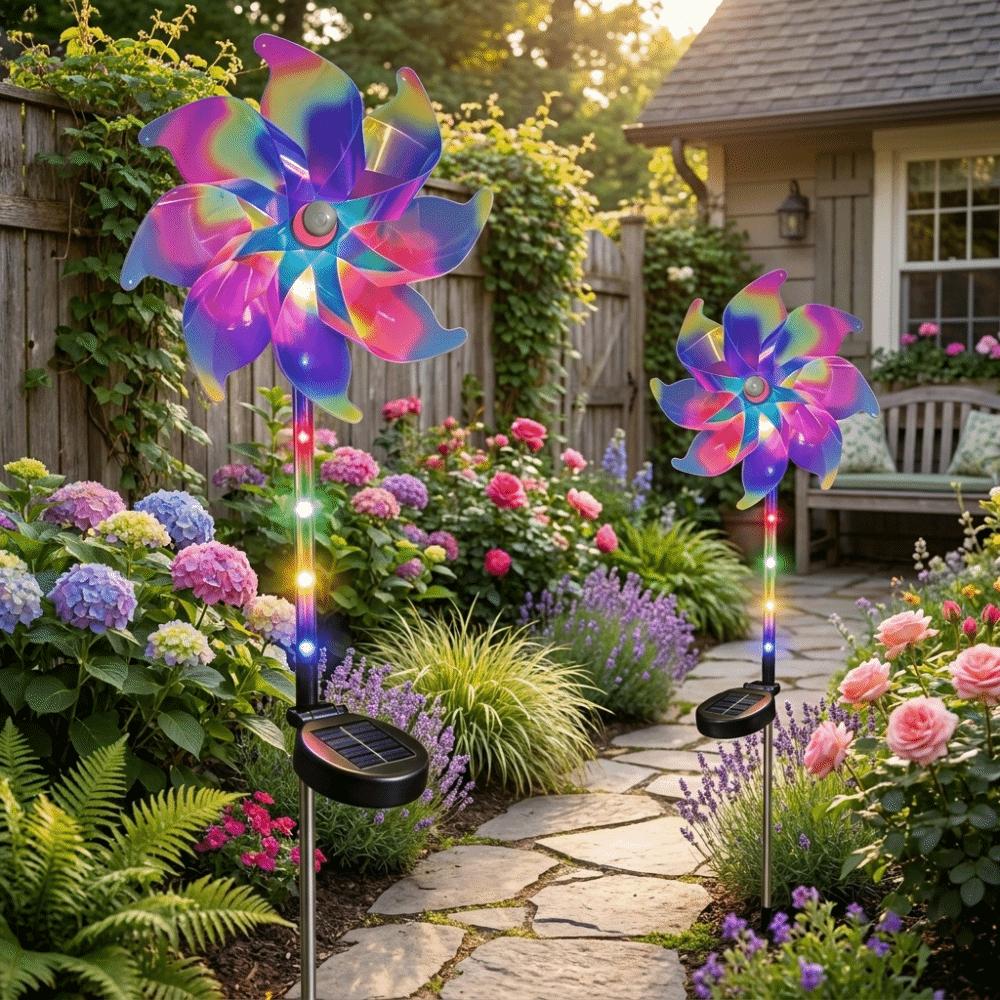 Rotating Solar Powered Windmill Lamp Waterproof Landscape Stake Lights Wedding Courtyard