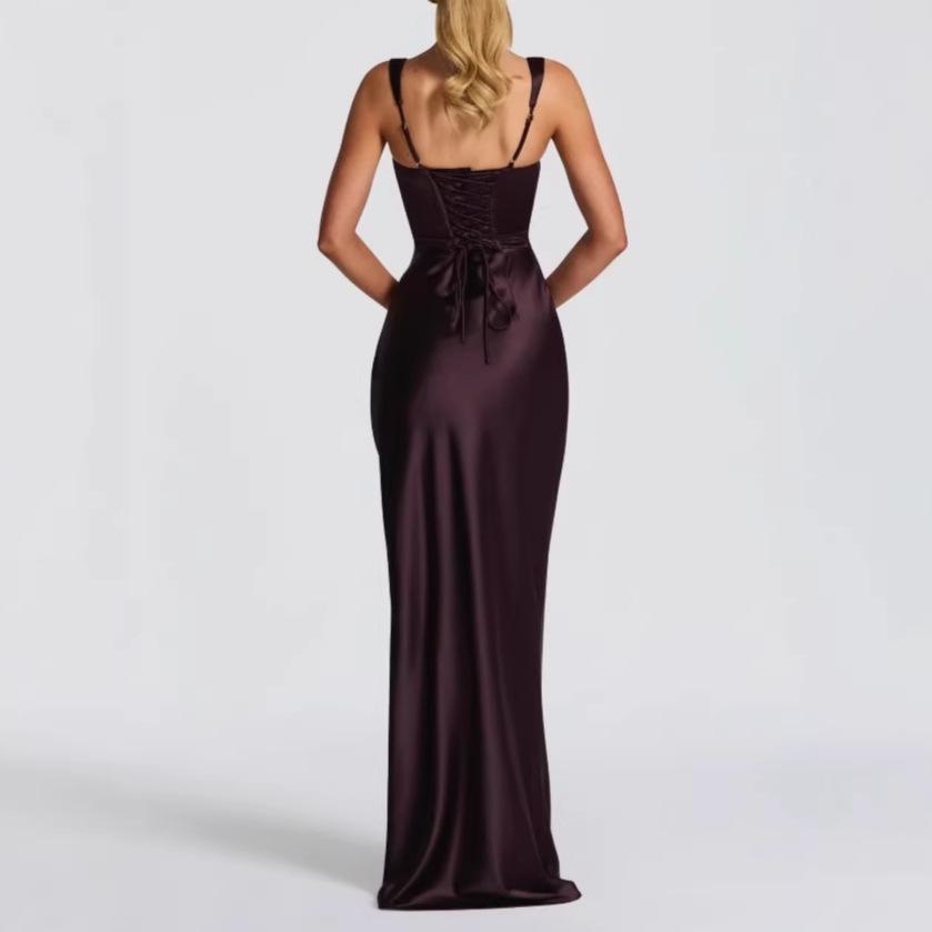 European/American Satin Spaghetti Strap Classic Evening Gown for Women