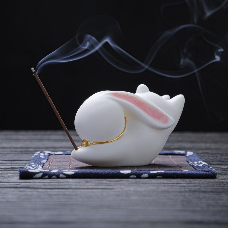 Cute Cat Ceramic Aroma Diffuser Incense Burner Holder Creative Desk Pen Holder Tea Pet Home Decor Office Gift for Living Room