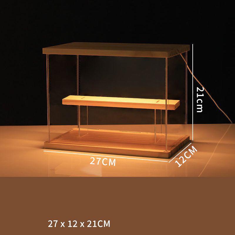 LED Lighted Acrylic Display Case,Display Box for Collectibles and Action Figures,Clear Dustproof Organizer with Wooden Base