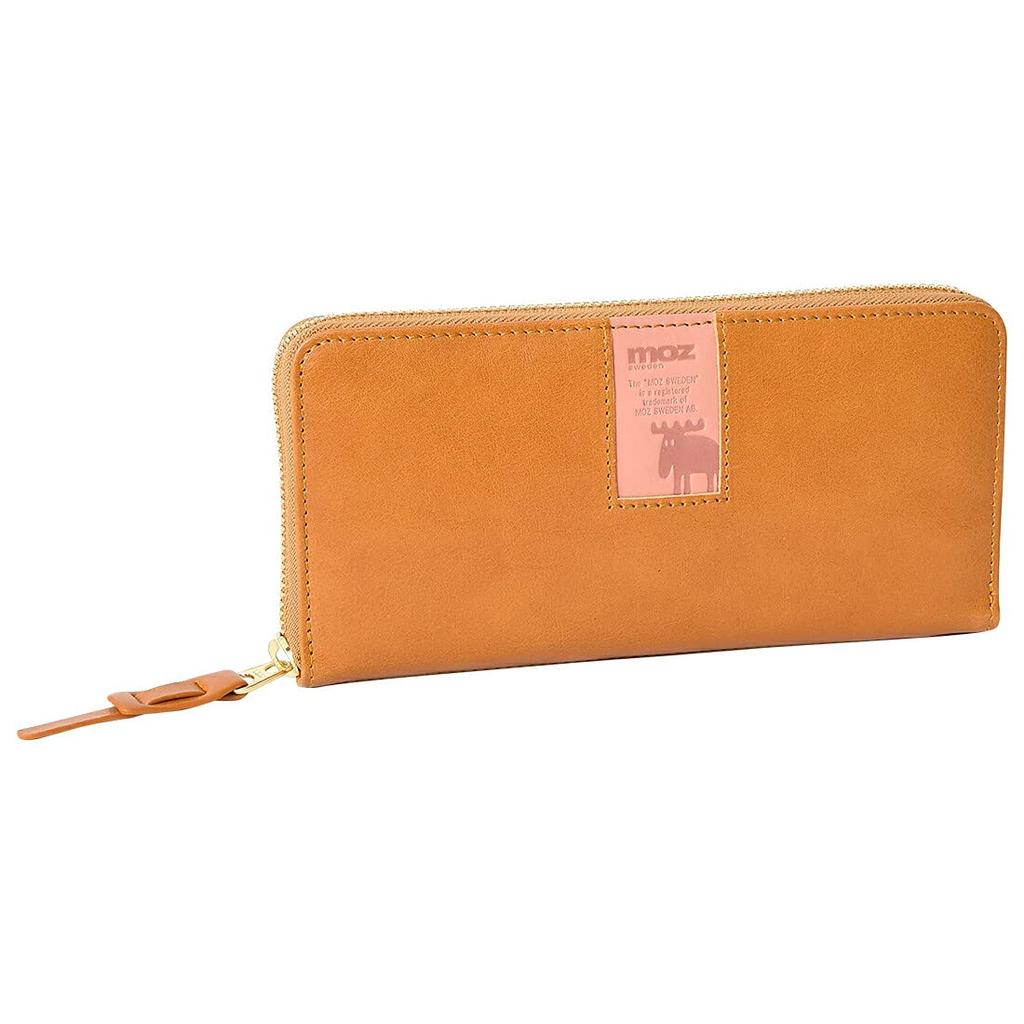 Mozu 86092 Echte Lederen Lange Portemonnee met Ritssluiting, Dun, Zweeds Eland Design, Dames, Camel