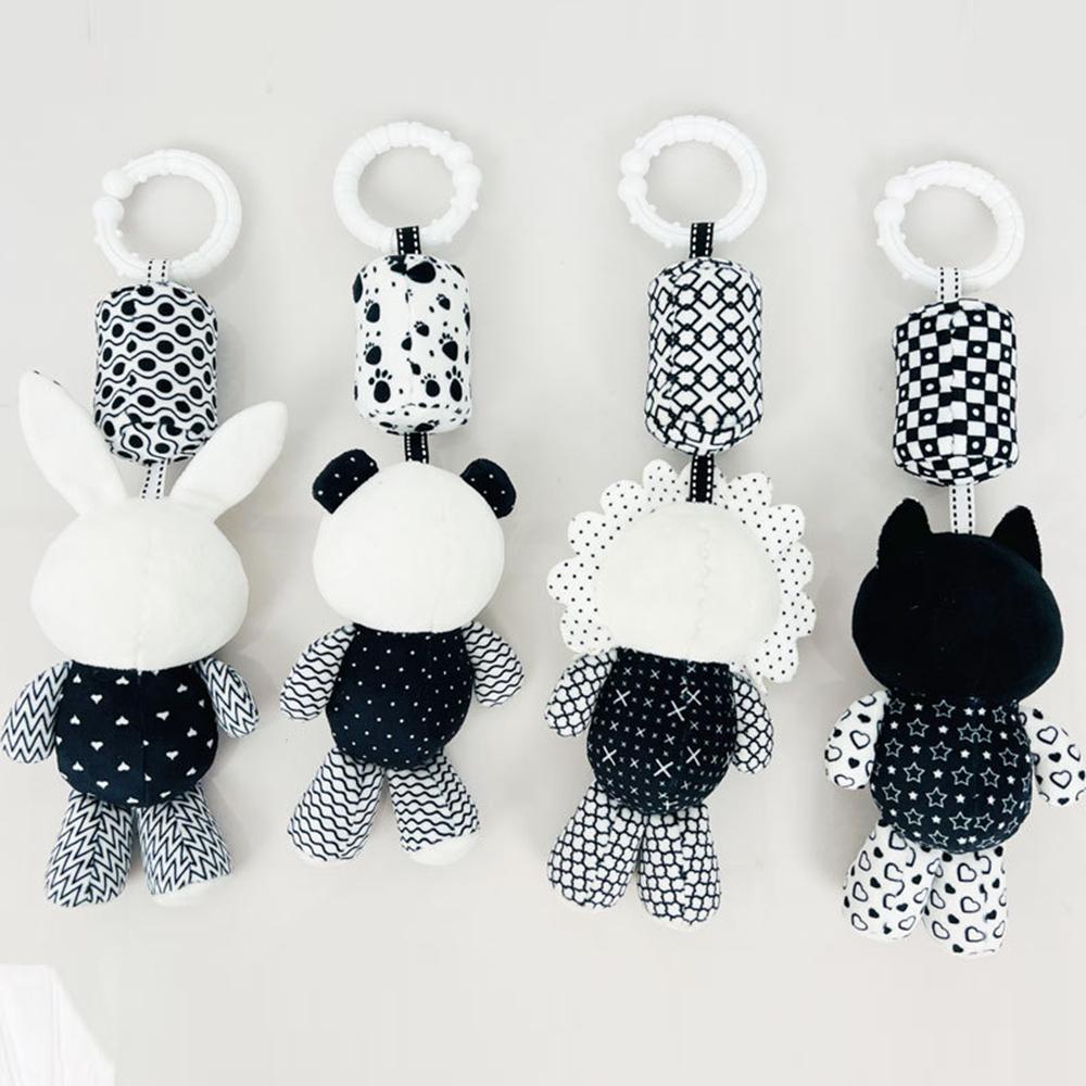 Non-Toxic Stroller Bed Crib Hanging Bell Plush Doll Baby Infant Rattles Newborn Black White Visual Grab Ability Training Toy For Bebe Gift