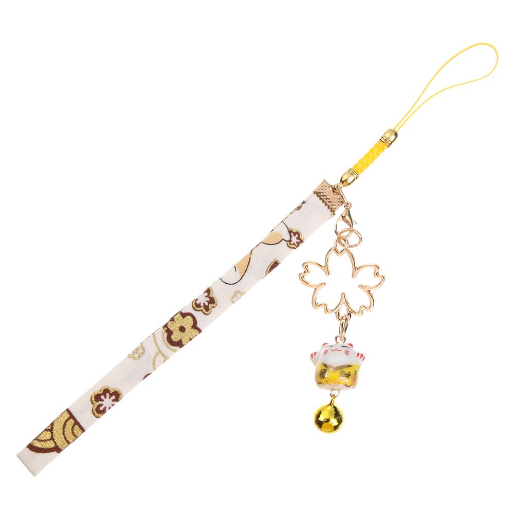 Веревка  Ремешок для телефона Шнурок Противопотерянный шнурок Ремешок для телефона Шнурок Счастливая кошка Колокольчик Сакура Телефонный шнурок Брелок Наручный шнурок жёлтый