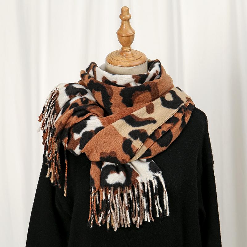 Leopard Printed Cashmere Shawl Scarf For Womman Warm Tassel Shawls Fashion Long Wraps Thicken Pashmina Scarves Female Wraps
