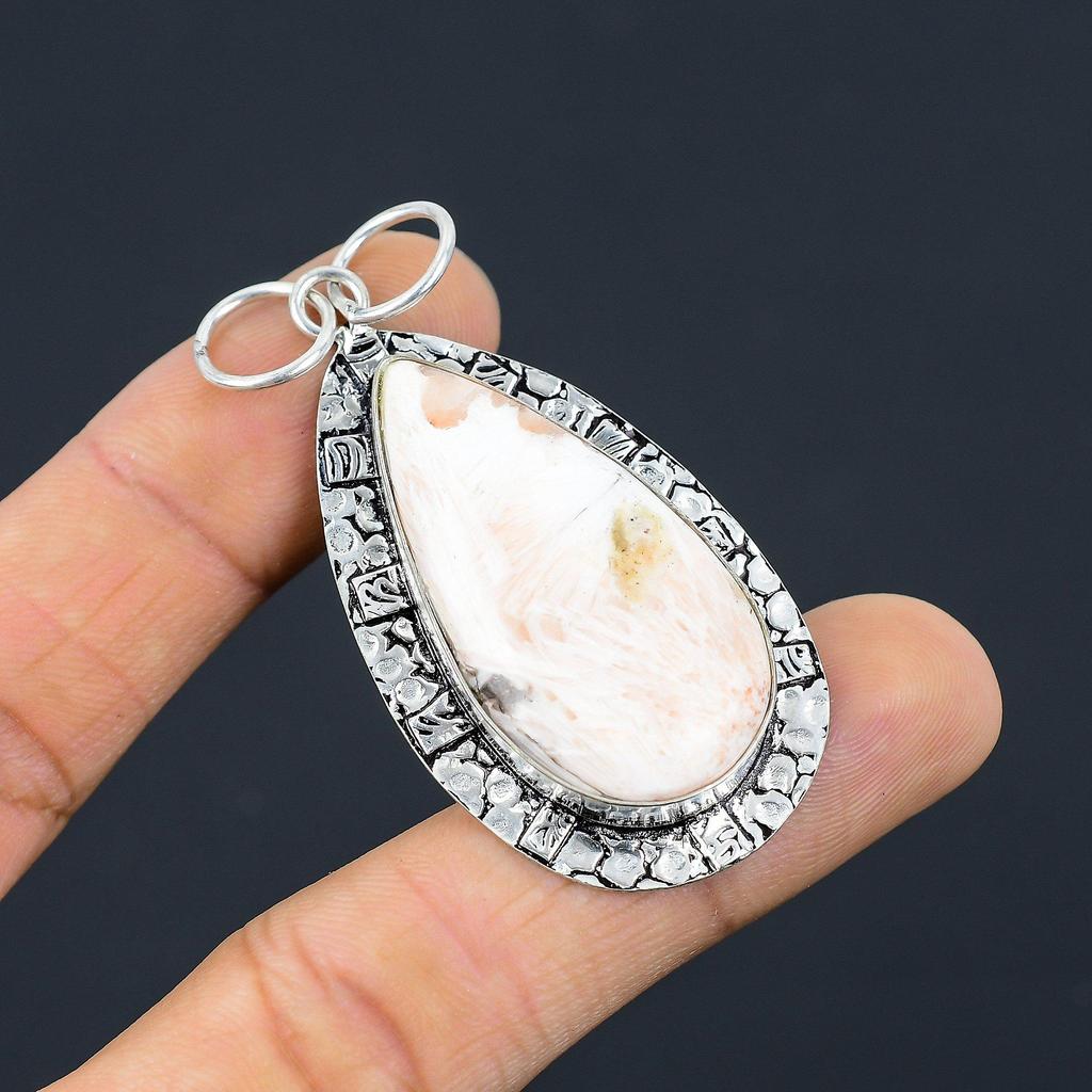 Natural Scolecite Gemstone Pendant 925 Sterling Silver Indian Jewelry For Women