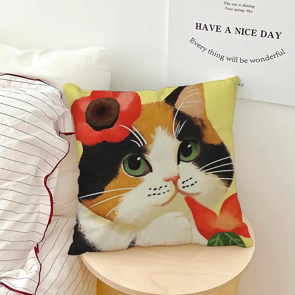 Cat Soft Pillow Case For Sofa Living Room Colorful Home Office Cartoon Decor Protective Cute Covers Kitten Without Pillow-Insert