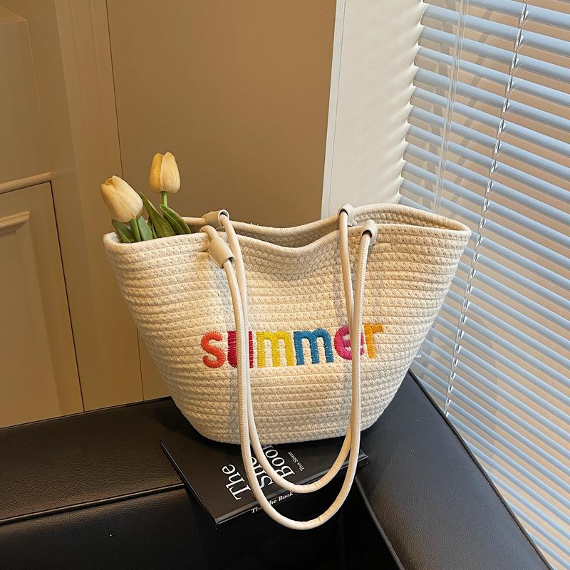 Vegetable Basket Shoulder Bag Spring and Summer New Rope Woven Bag Women's Large Capacity Lightweight Tote Bag Fashion Big Bag