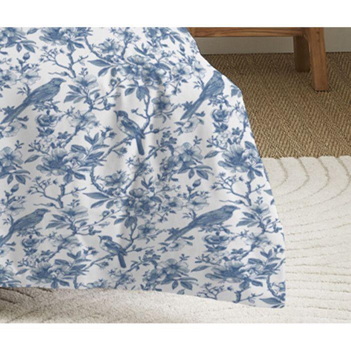 Parure de couette 4 pièces réversible 240 x 220 cm "Berengere Bleu" pour lit 140 x 190 cm Coton Pur