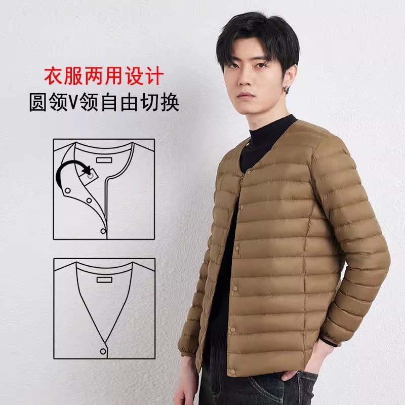 

2025 new light and thin white duck down jacket men s collarless thermal liner wear a thin coat within a large size S
