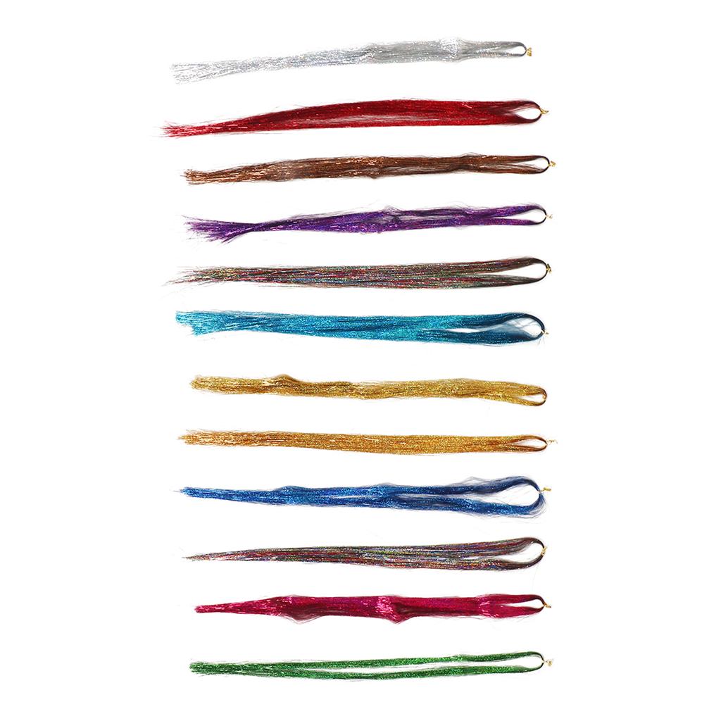 12 Colors Hair Tinsel Strand Glittering Shiny Sparkling Heat Resistant Hair Extensions Tinsel