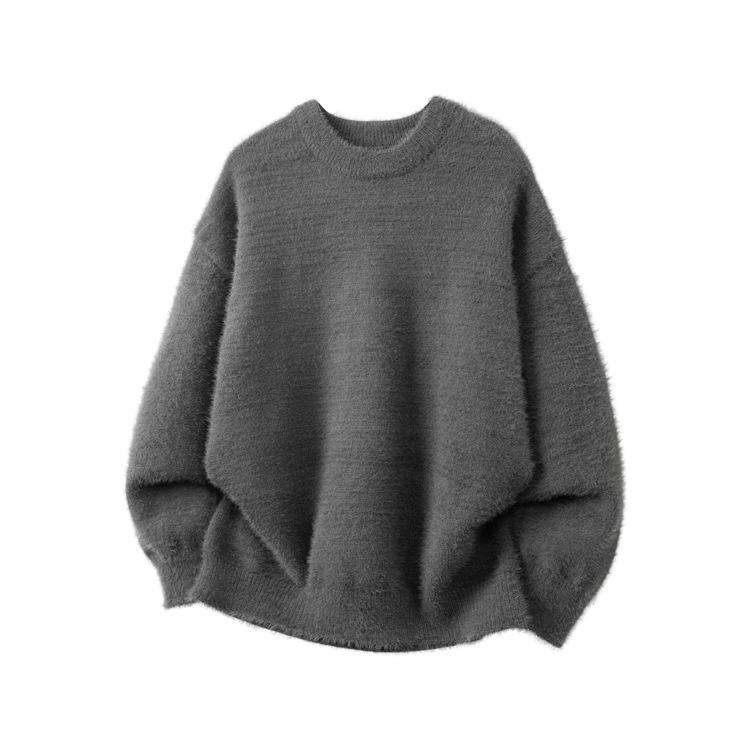 

Чоловічий в язаний светр зі штучного хутра норки, ретро-стиль, однотонний, з круглим вирізом, весняна мода. Medium темно-сірий