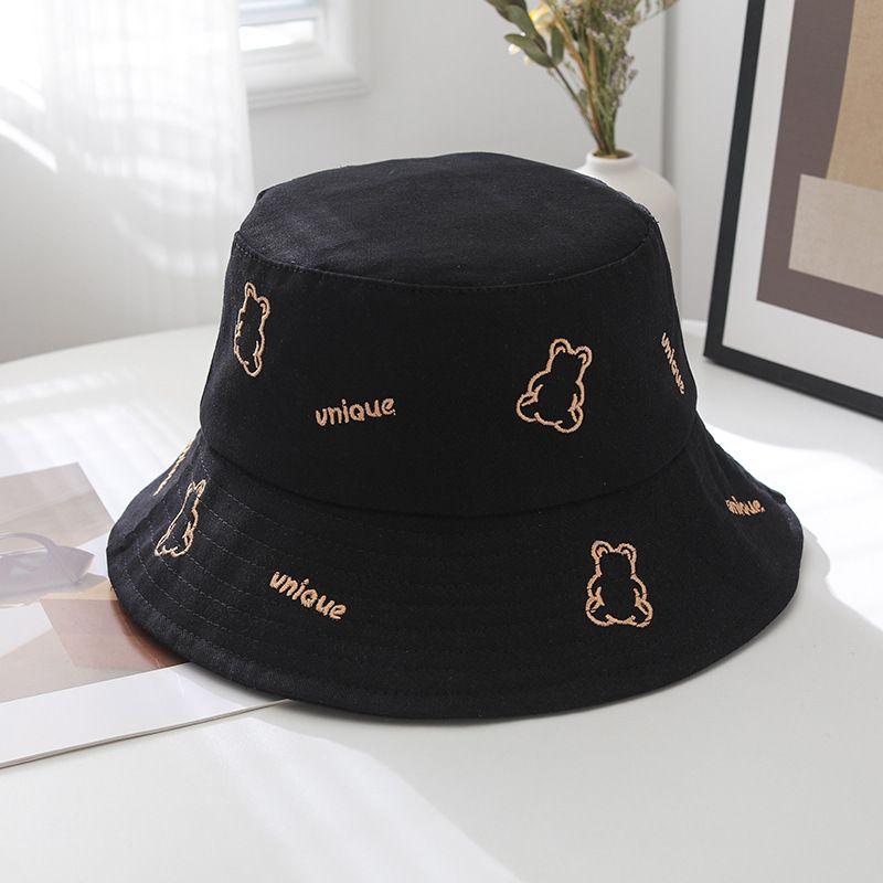 

Панама женская новая милая шапка с медведем мужская повседневная самая простая для сочетания солнцезащитная шляпа-ведро модная шляпа от солнца летняя Black All yards