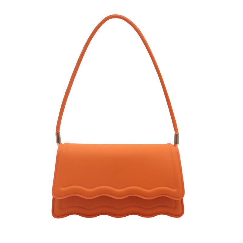 Fashionable Womens Pu Shoulder Bag With Magnetic Closure And Chic Ruffled Details оранжевый