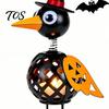 Creative Halloween Gift Wrought Iron Crow And Pumpkin Ornament, Metal Bird Candle Holiday Home Accents Holder Statue with LED for Table Decor