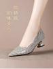 Coarse Heel Single Shoes Women's 2025 New Temperament Patent Leather Mother Leather Shoes Soft Leather Pointed Middle Heel Women's Shoes Large Size
