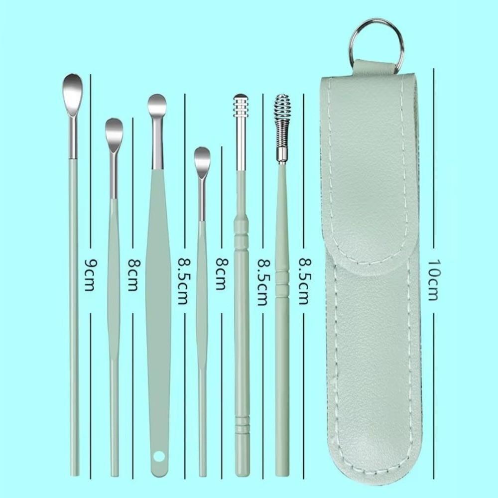 6PCS Gifts 360° Stainless Ear Pick Portable Spiral Design Spring Ear Scraper Ear Wax Remova Ear Spoon