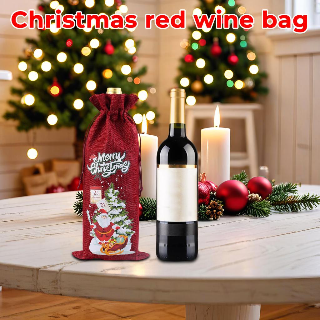Christmas Red Wine Bag, New Linen Bottle Bag, Gift Party Red Wine Packaging Bag, Drawstring Drawstring Drawstring, Christmas Gift Bag