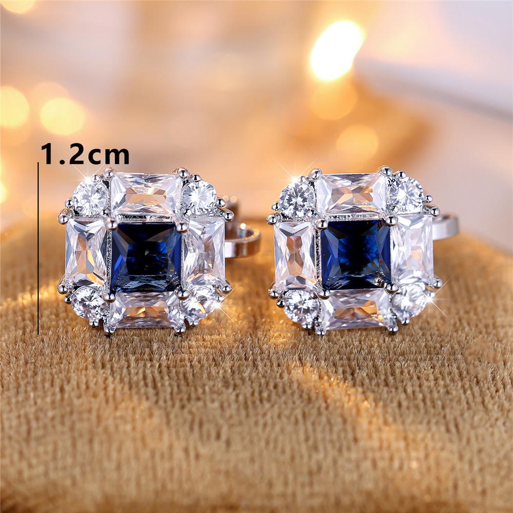 Cute Female Blue White Stone Clip Earrings Charm Silver Color White Zircon Stone Wedding Jewelry For Women