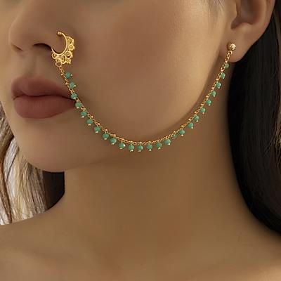Trendy Nasenringe für Frauen Verbindungsohrringe Schwarz Grün Kleine Kristallperlen Gefälschte Nasenlochpiercing Clip Schmuck Damen