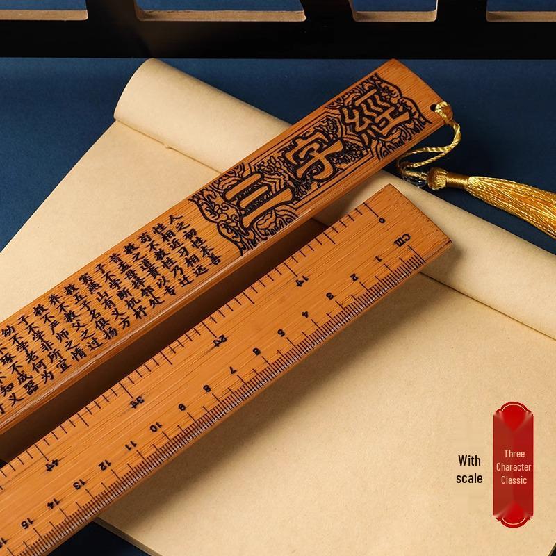Teacher's Bamboo Ruler for Women - Sinology Learning Aid with Di Zi Gui Quotes