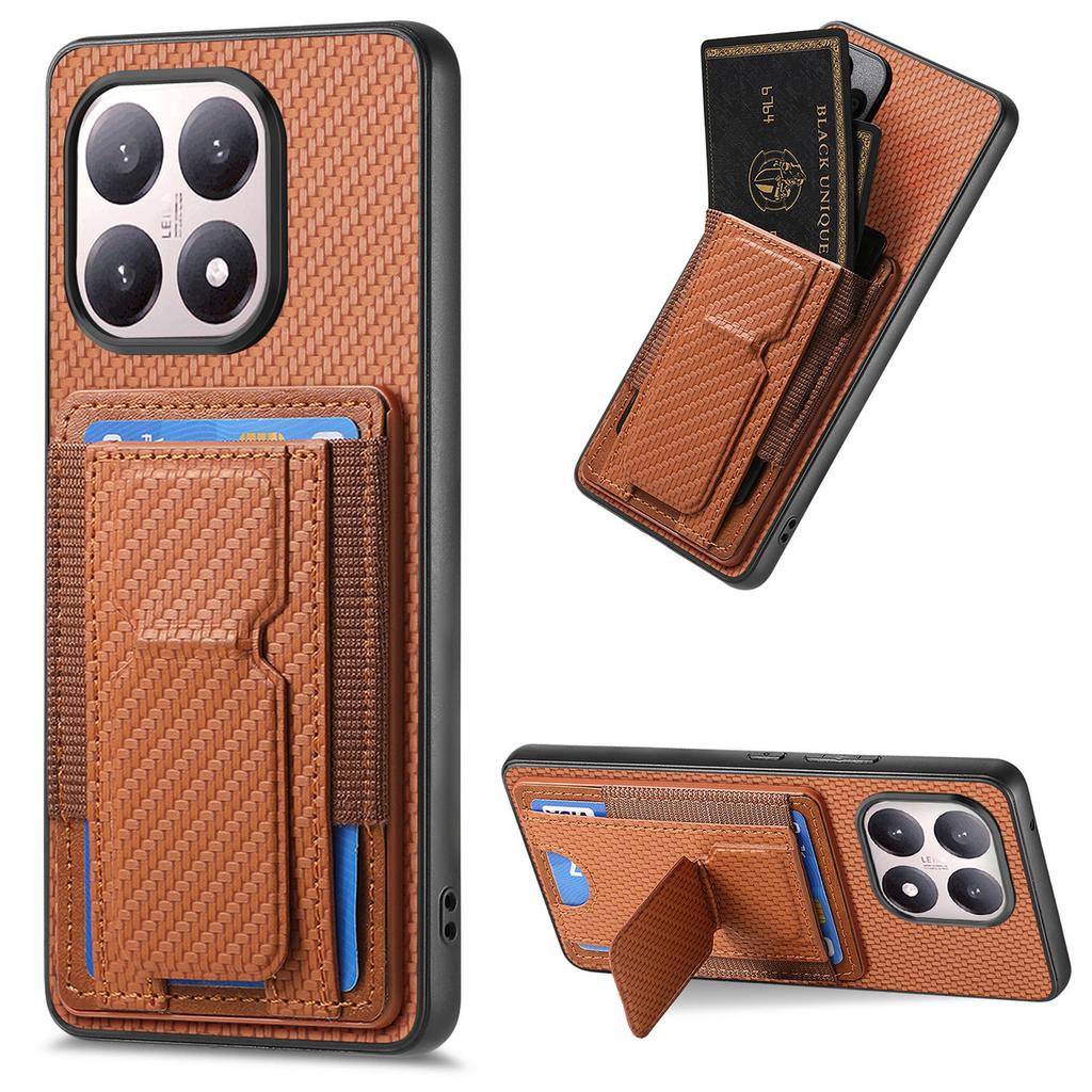 For Xiaomi 15T Case with Card Holder Kickstand Fiber Pattern Leather Back Cover