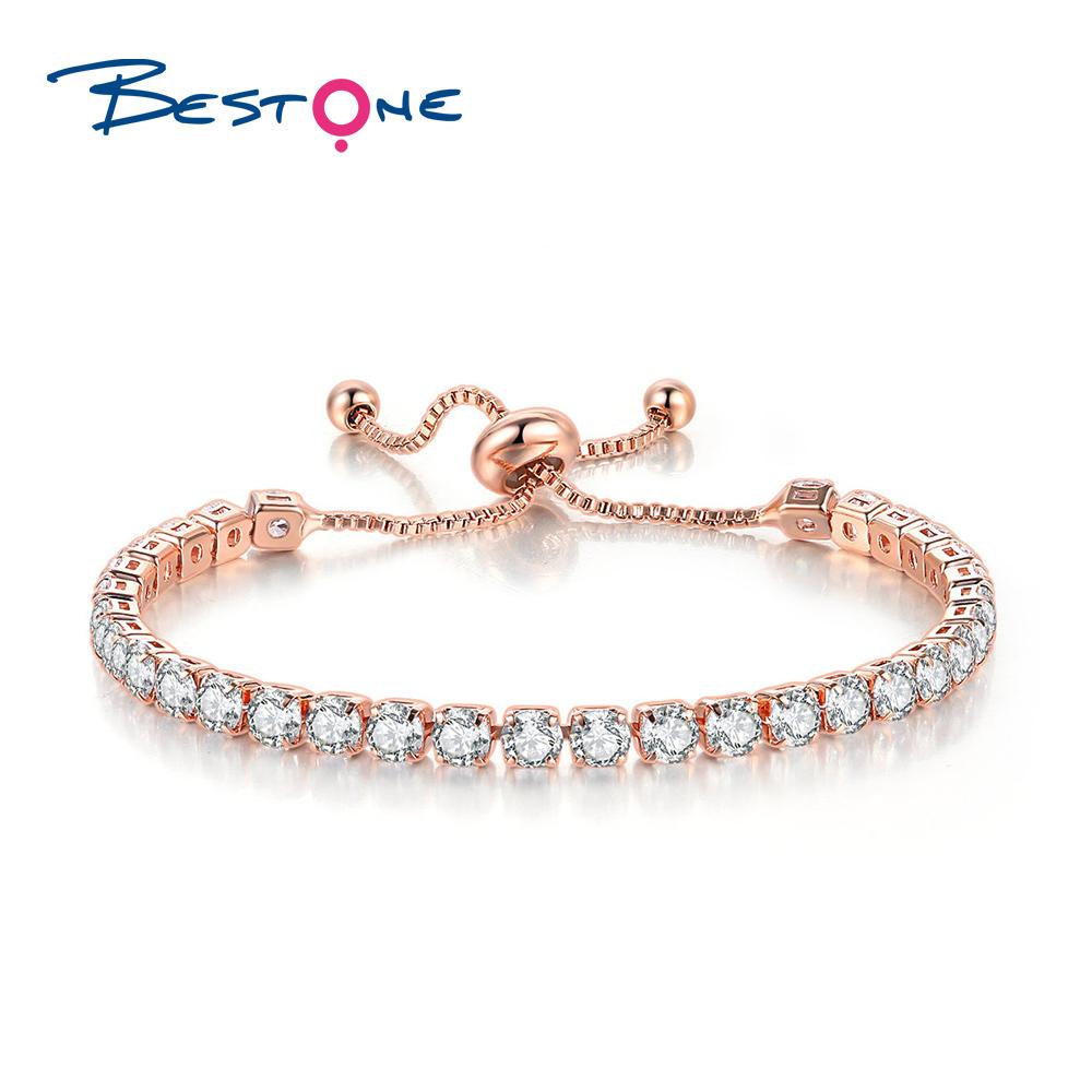 Bestone Luxury 18K Gold Plated Geometric Crystal Bracelet Personality Sparkling Cubic Zircon Tennis Chain Bangle Bracelet