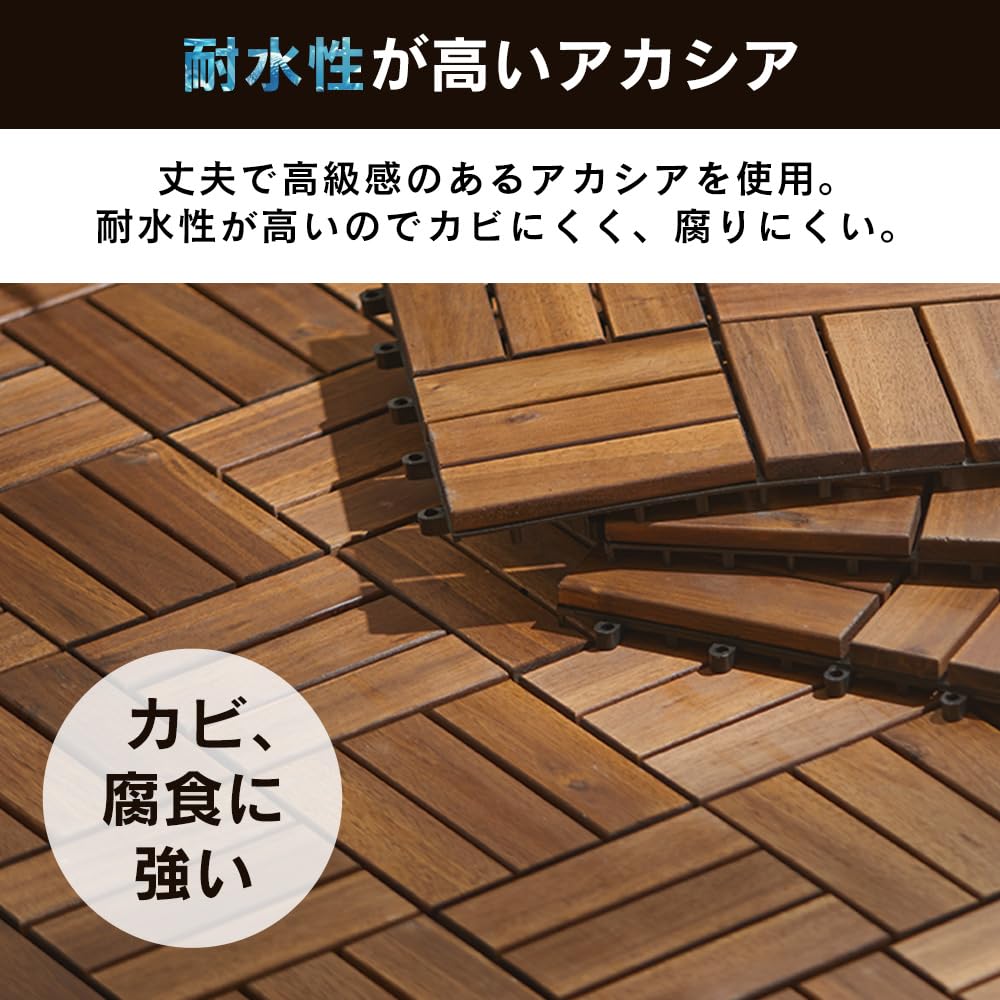 IRIS OHYAMA Wood Tile Deck Brown 9 Pieces Natural Wood No Tools Required Easy Installation Balcony [Set Product] WTD-12