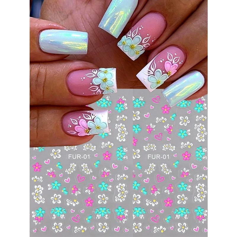 1pcs Colorful 3D Floral Nail Art Sticker Self-Adhesive Flower Decals For DIY Manicure, Home Or Salon Decoration, For Women Girls Nail Art Supplies