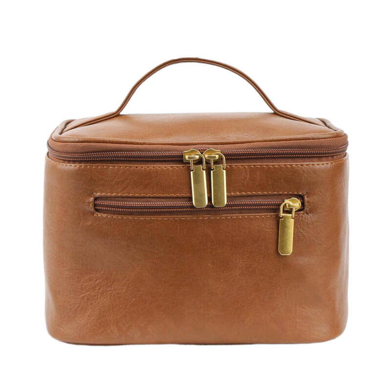 New Leather Portable Makeup Case Zipper Pulls Extra Pocket Handle Multiple Compartments Travel Skincare Toiletries Storage Bag